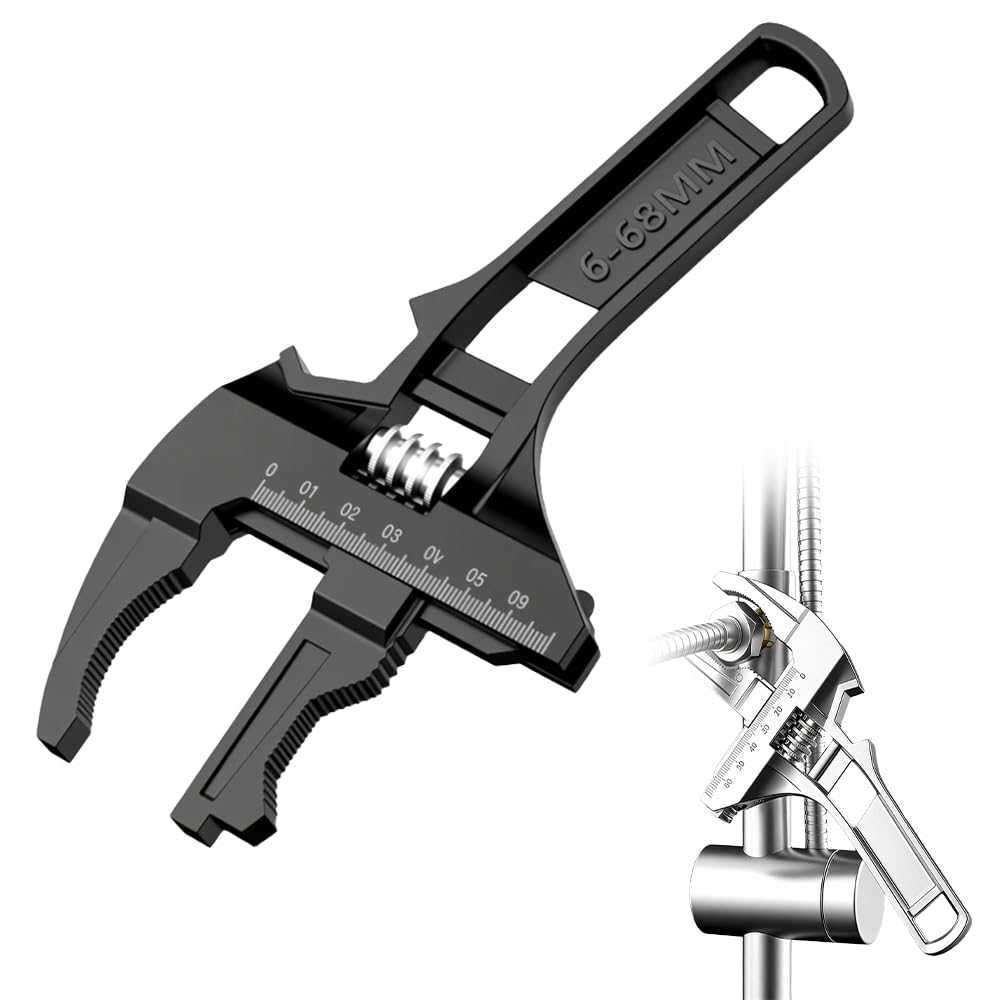 Adjustable Wide Jaw Plumbing Wrench, 2026 New Wide-Opening Short Handle Bathroom Wrench for Plumbing Water Pipe Installation Faucet Repair чёрный
