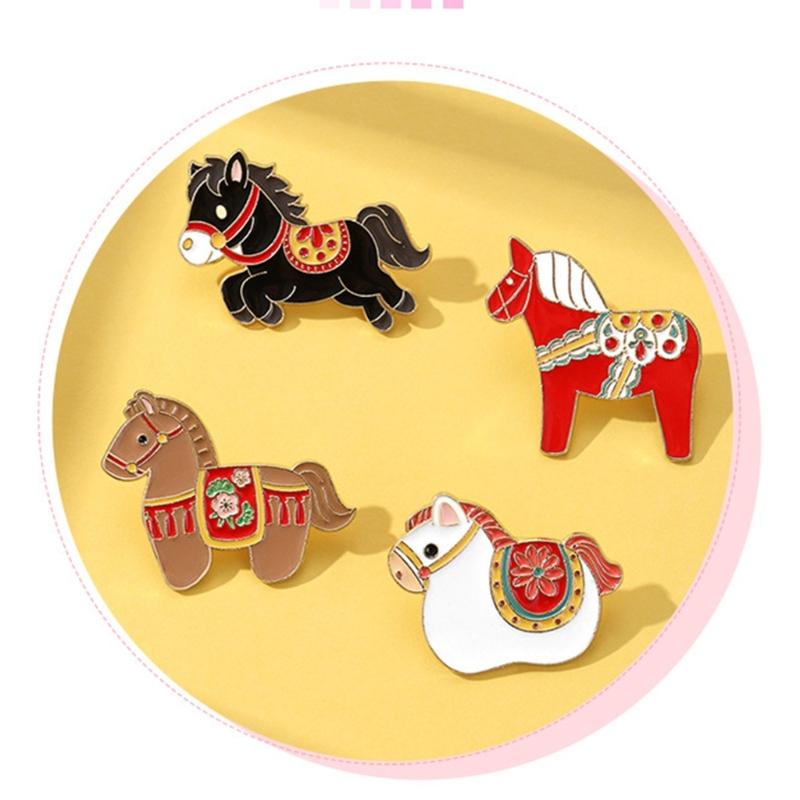 4Pcs Fashion Horse Year Brooch Unique Decoration Compact Design Safety Badge Pin For Coats Bags Hats Scarves