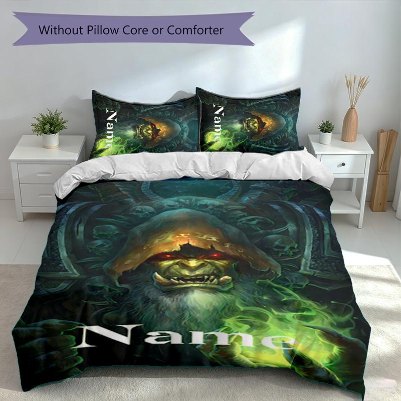 3pcs Custom Name World of Warcraft Bedding Set,Includes 1 Duvet Cover and 2 Pillowcases,All-season Bedroom Decor
