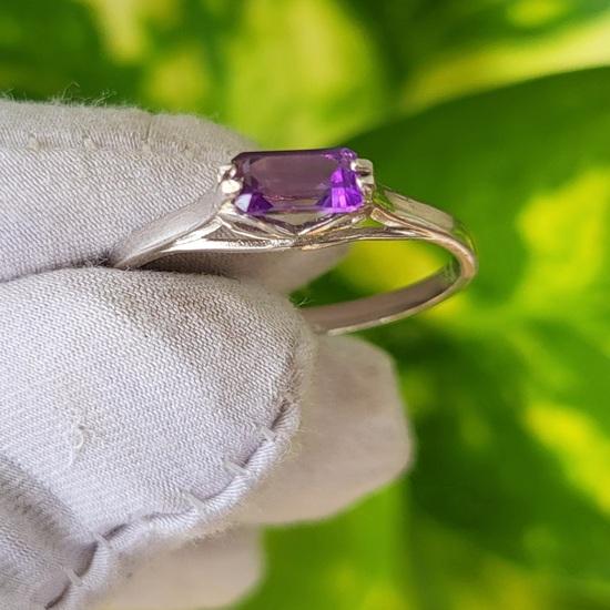 Natural  Purple Amethyst Gemstone 925 Sterling Silver Ring 7.5 US, Gift Ring
