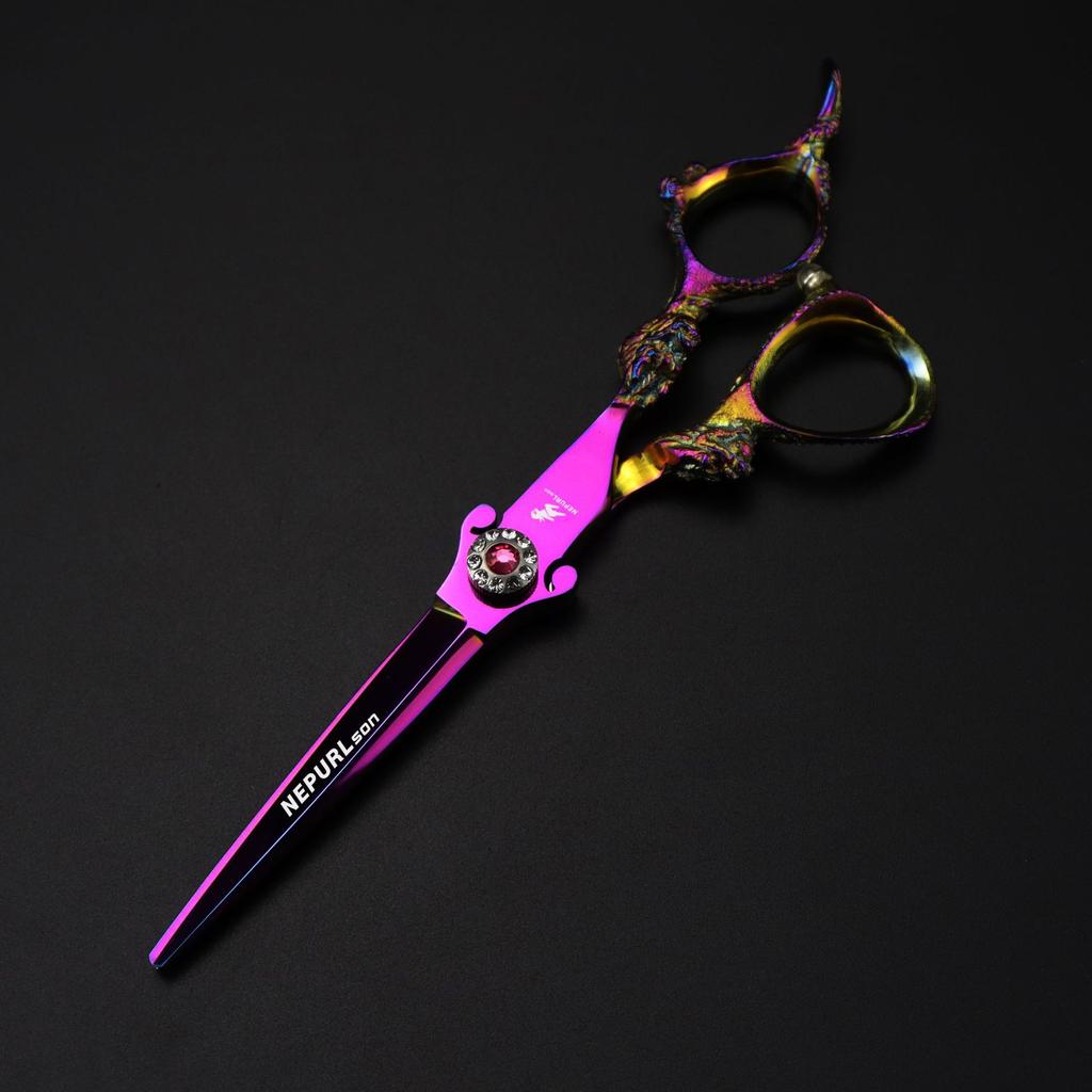 6.0 Inch Nimpson Pink Sword Type, Dragon Handle Hair Scissors, Hair Scissors, Flat Scissors, Tooth Scissors, Thin Scissors