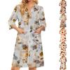 Women's Casual Zip Front Robe with Leaf Print, 3/4 Sleeve, Knee-Length, Lightweight Sleepwear with Pockets