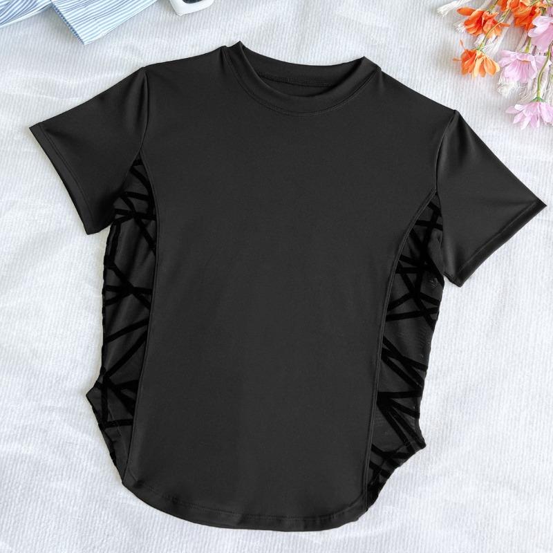 New round neck quick-drying lace splicing design fitness top outdoor sports short sleeve women