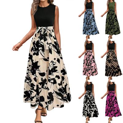 Damenmode Ärmelloses Kleid mit Blumendruck, hoher Taille, modisch und elegant