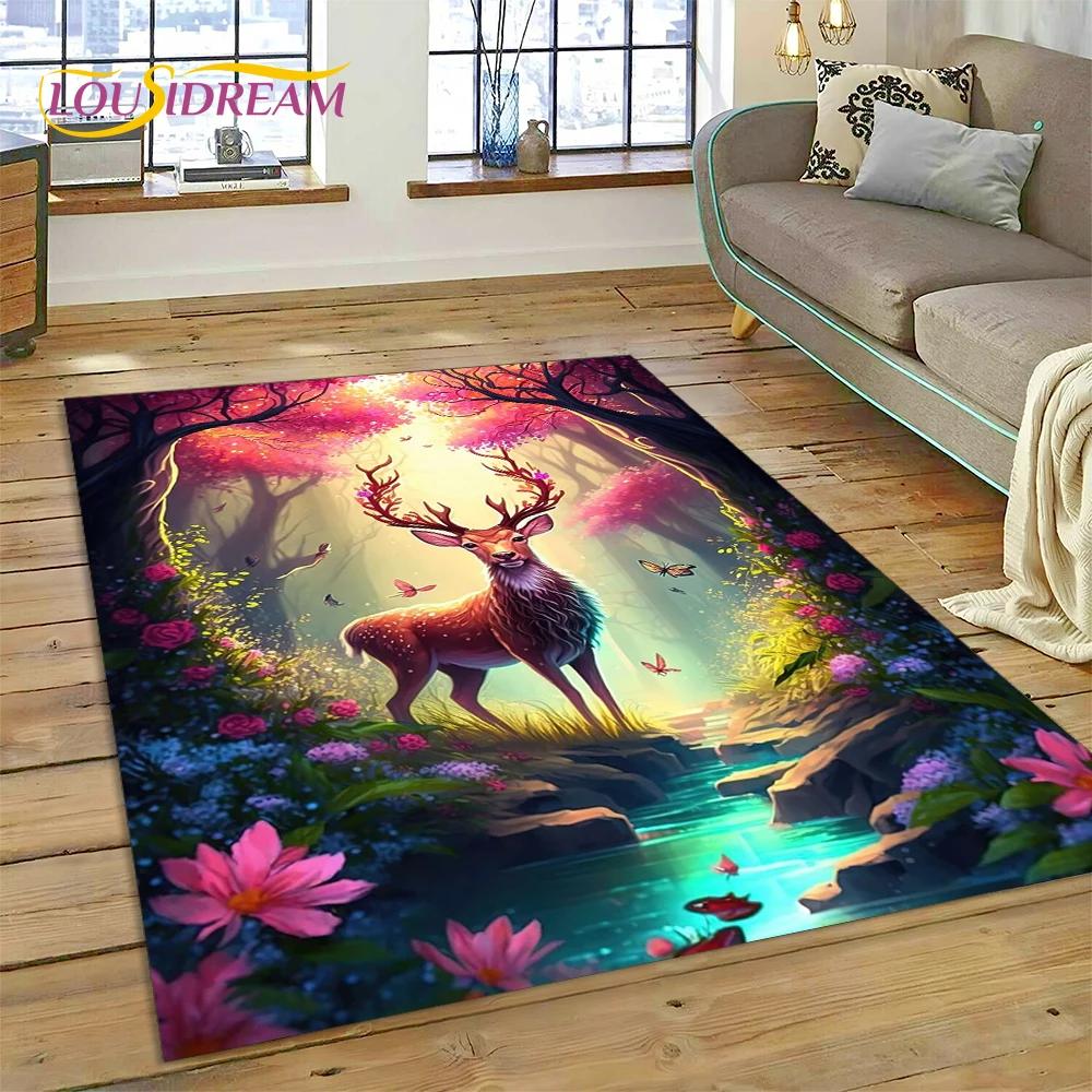 Dream Christmas Elk Sika Deer Cartoon Area Rug,Carpet Rug for Home Living Room Bedroom Sofa Doormat Decor,kid Non-slip Floor Mat