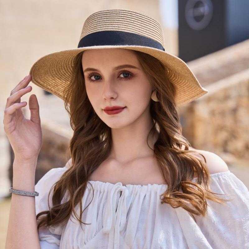 Summer straw hat women's vacation casual sunscreen visor retro elegant big head circumference wide brim straw sun hat