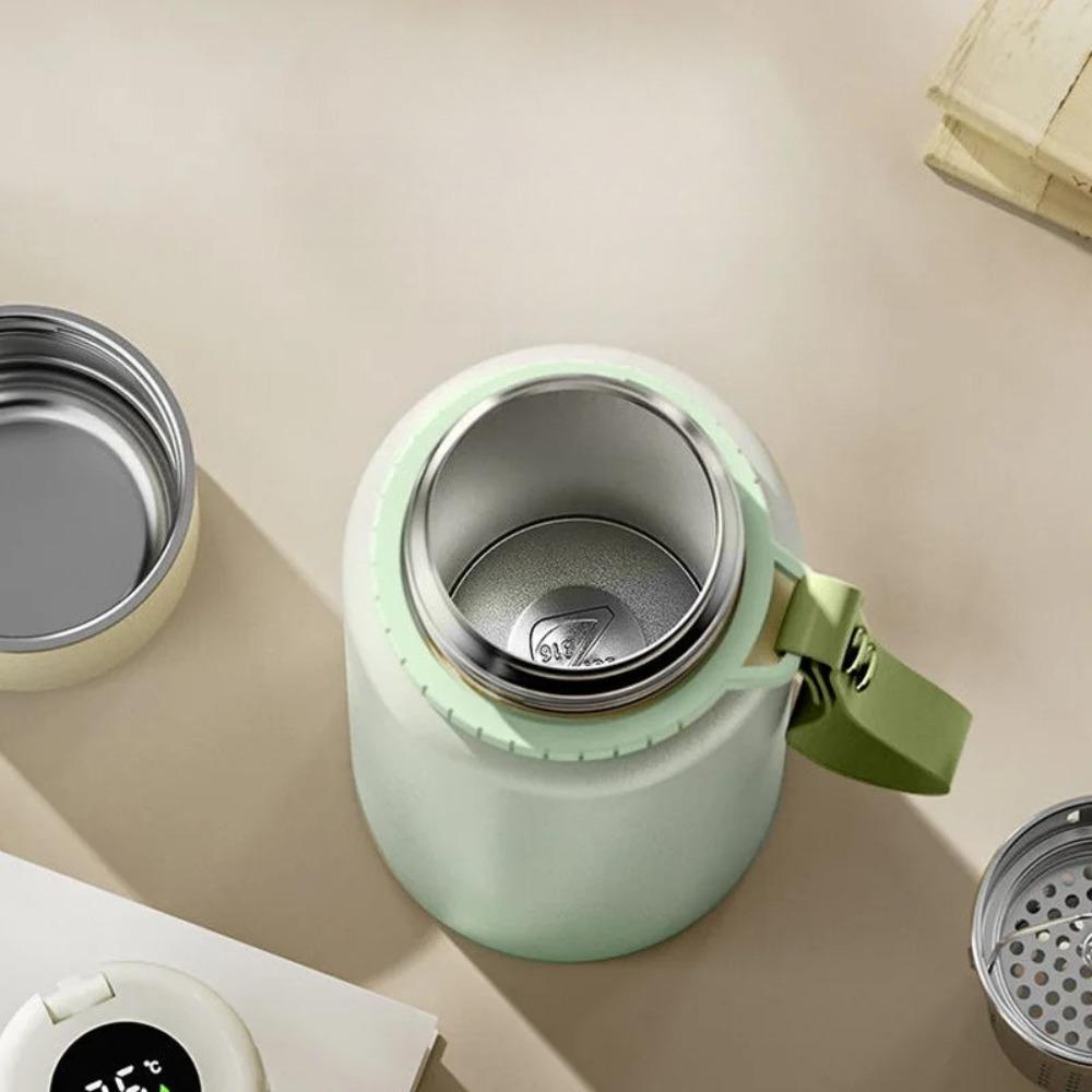 600-1500ml 316 Stainless Steel Tea Infuser Thermos, Tea Water Separation Filter Lid Leakproof Vacuum Bottle with Carry Lanyard