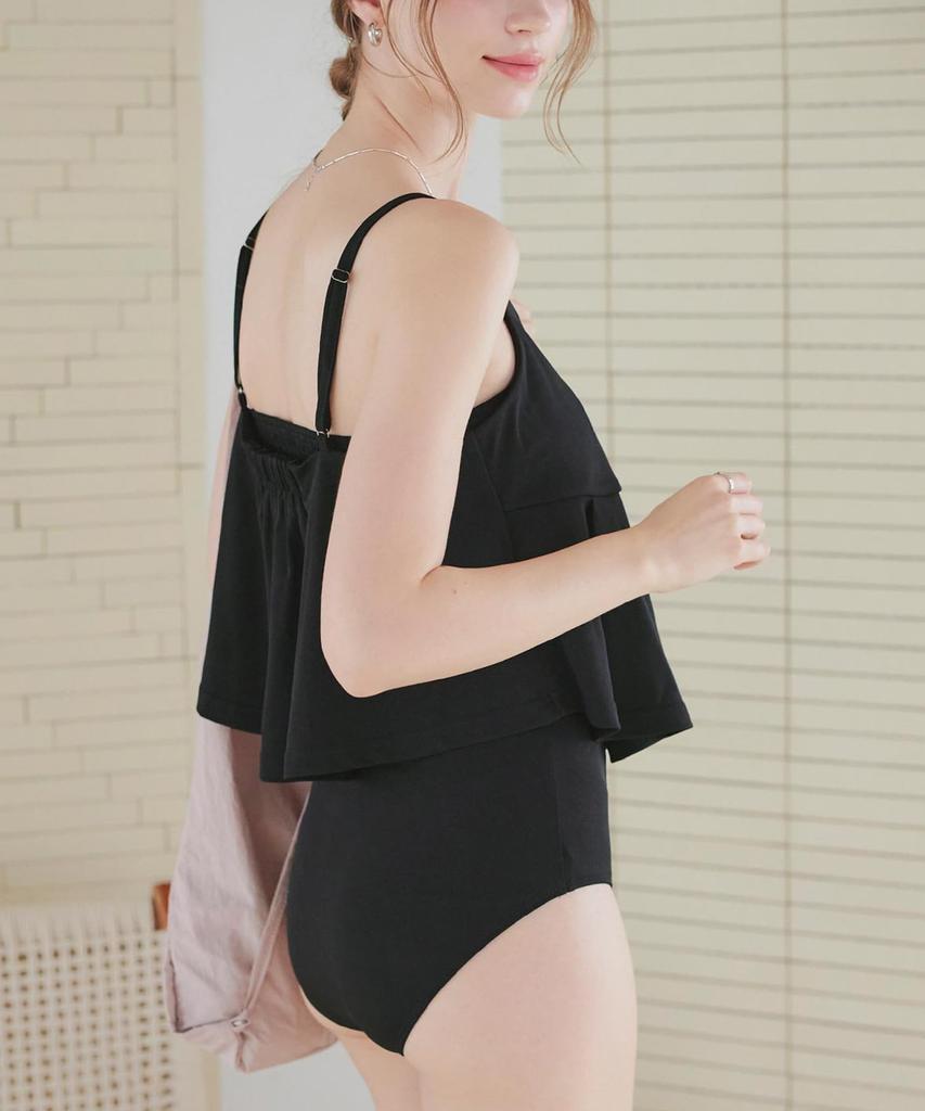 Ensemble Top Plissé Sans Armatures et Bikini DDXM0557 Femme Taille Moyenne Noir