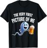 La Primera Foto Mía Divertida Camiseta de Bromas de Espermatozoides Bebiendo Cerveza