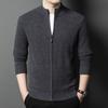 100% Pure Wool Men's Zipper Cardigan with Stand Collar - Warm Autumn/Winter Knit Sweater Jacket