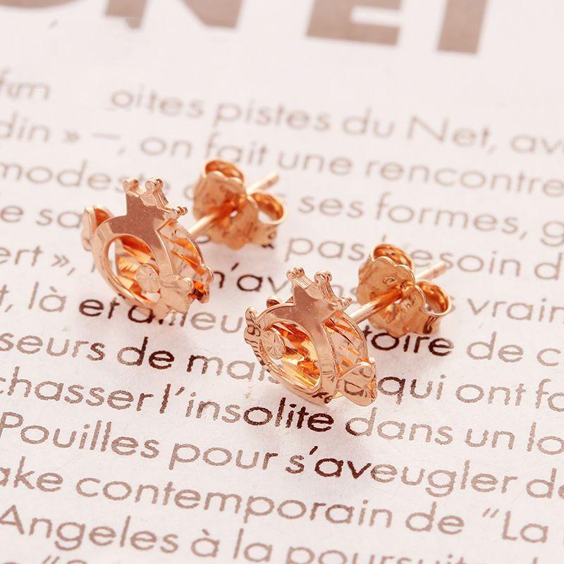 Фиолетовые Золоченые Розовым Золотом Рыбки Серьги-Гвоздики Милая Корона Полые Серьги-Гвоздики Маленькие Украшения Не Тускнеют