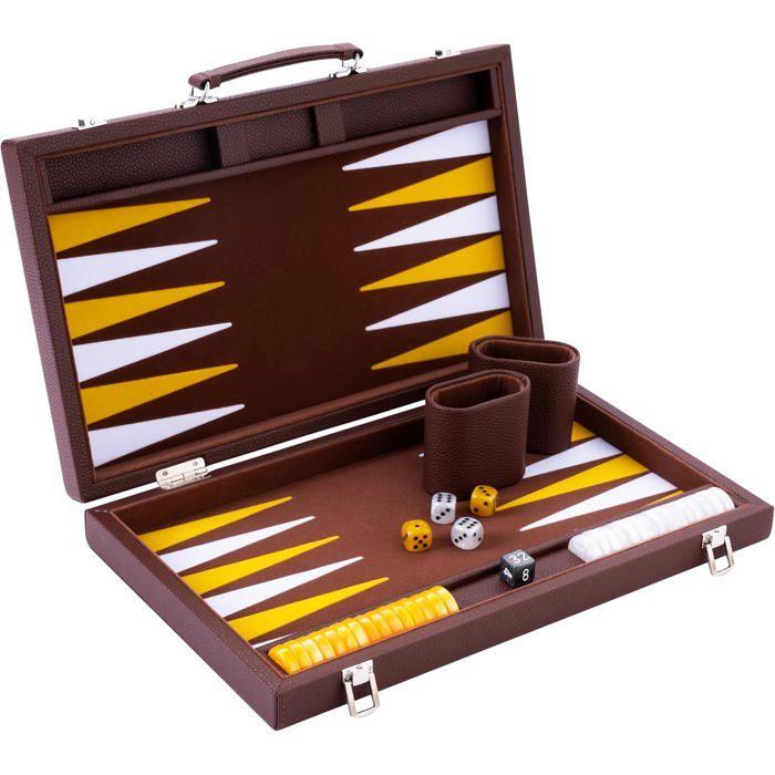 Backgammon de luxe 15 pouces- 38 cm - accessoires nacrés - marron