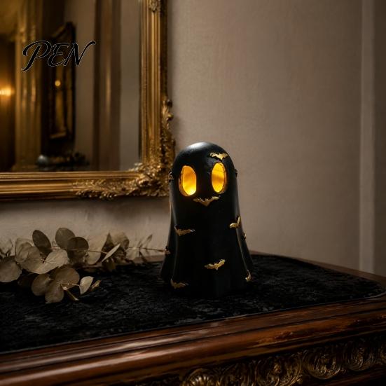 Niche Home Decor Halloween Ghost Decoration, Cute Light Up Figurine, Spooky Resin Glowing Figurine Statue with LED for Shelf Mantel Indoor Unique