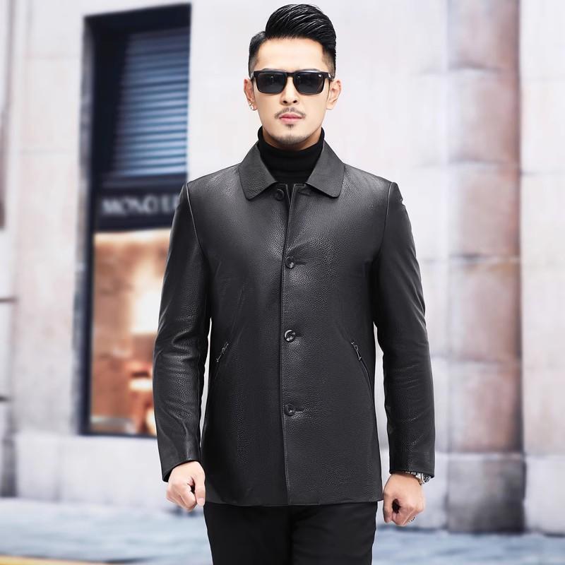 Jachetă nouă de piele pentru bărbați, trenci de lungime medie, jachetă de piele cu costum simplu, la modă, business casual