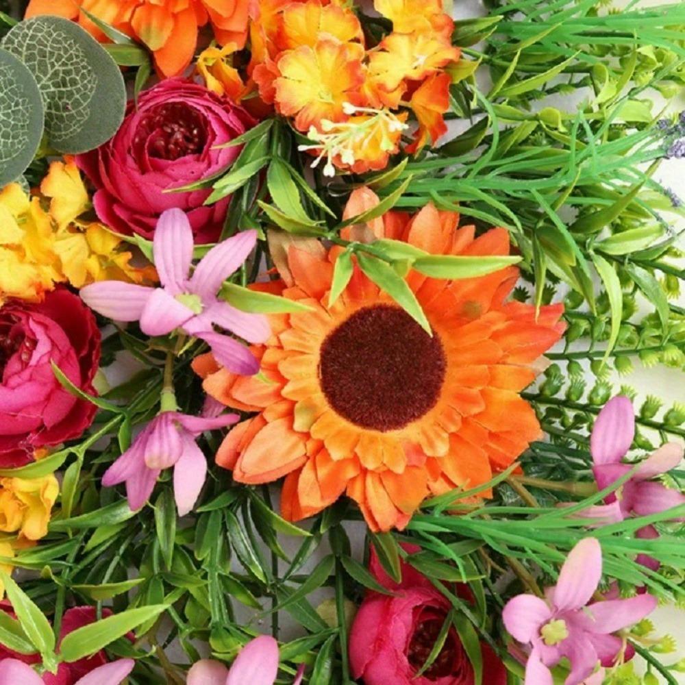 45cm Door Hanging Ornaments Artificial Fall Swag Harvest Teardrop Wreath Autumn Sunflower Wreath Fall Teardrop for Thanksgiving Fall Festival Decor