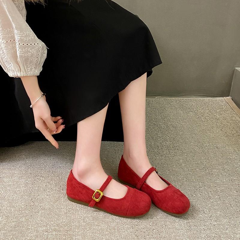 Flache Einzel-Schuhe Damen Frühling und Herbst neu Französisch Retro vielseitig sanfte Fee Wildleder Mary Jane Schuhe flache Mütze Schuhe