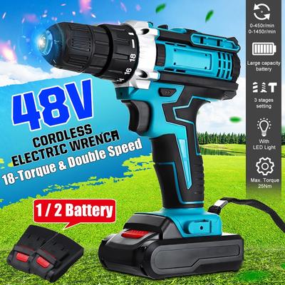 28N.m Şarj Edilebilir Elektrikli Darbeli Matkap Maksimum Tork LED Işık Tornavida 1/2 Akü 1 Şarj Cihazı 48V 1500W