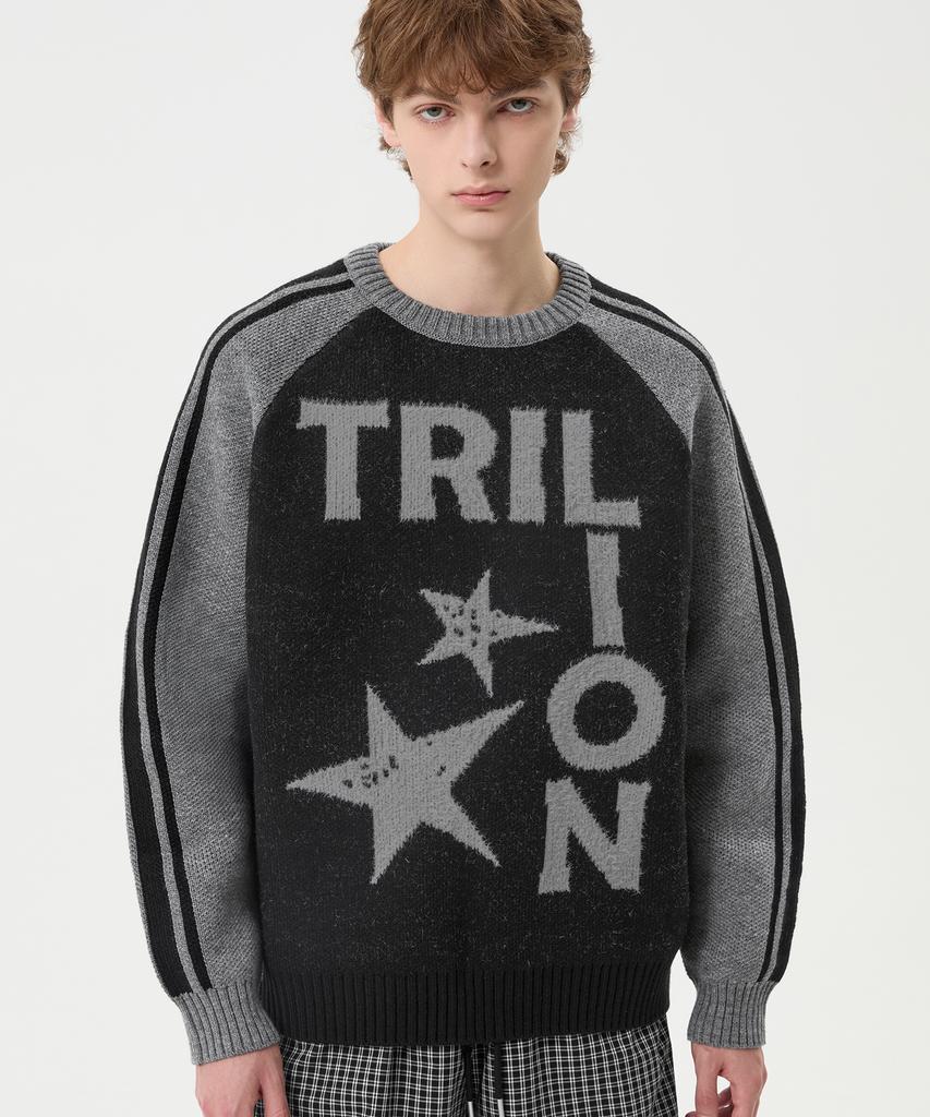 TRILLION Washable Raglan Hairy Graphic Track Knit_Black