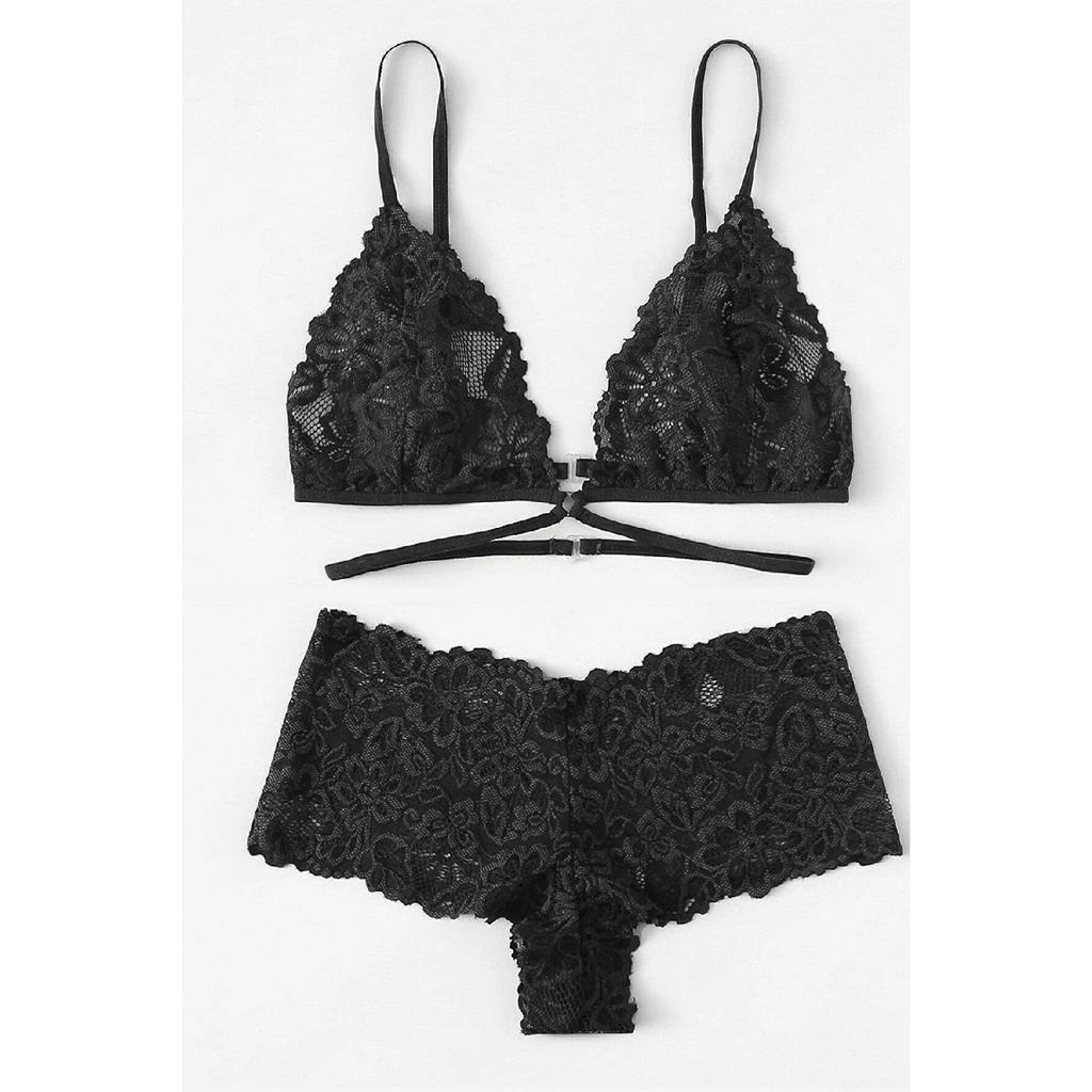 Damen-BH-Höschen-Set mit rotem Spitzenband