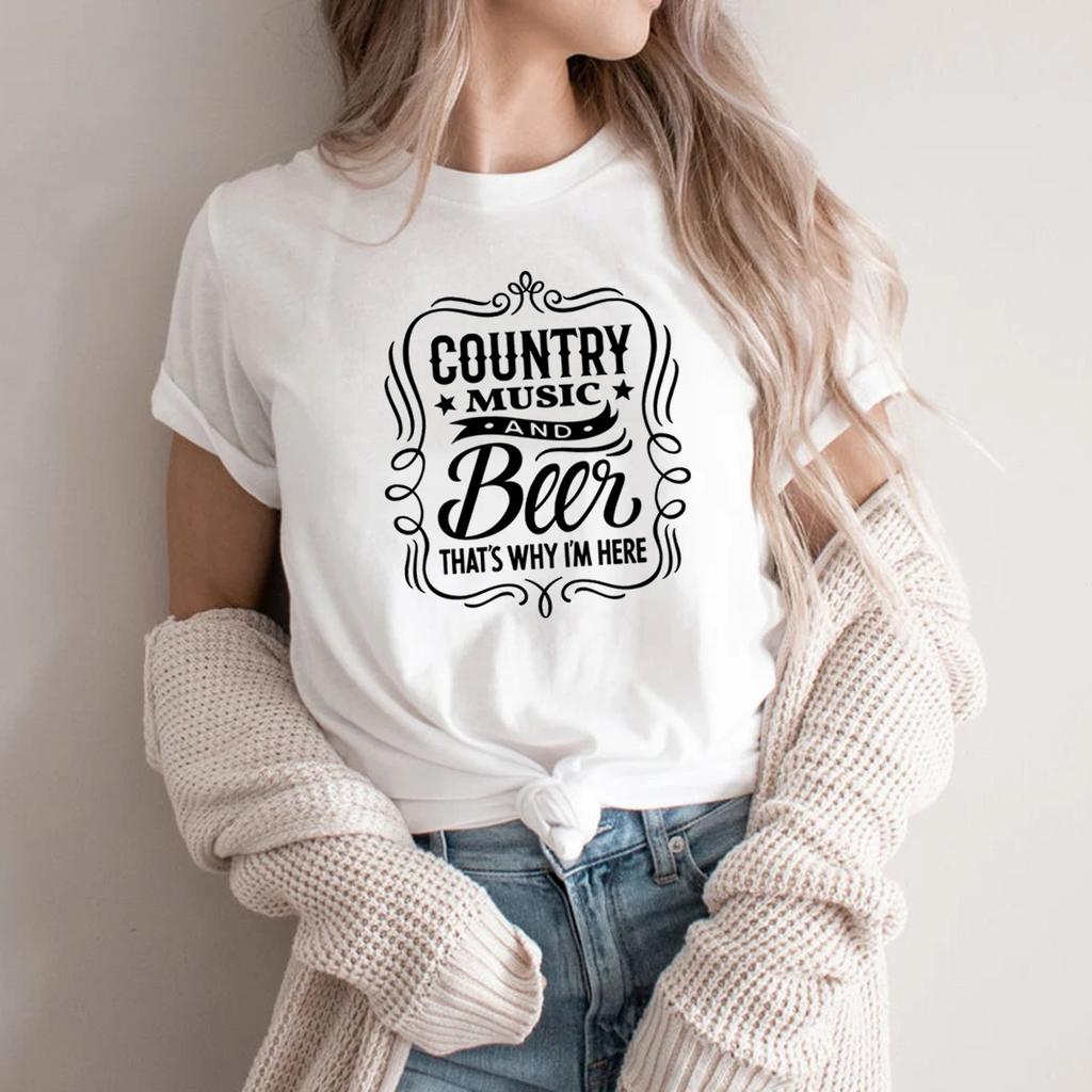 Country Musik und Bier Darum bin ich hier T-Shirt Cowboy Hemd Western T-Shirt Unisex Kurzarm Grafik T-Shirts Streetwear Tops