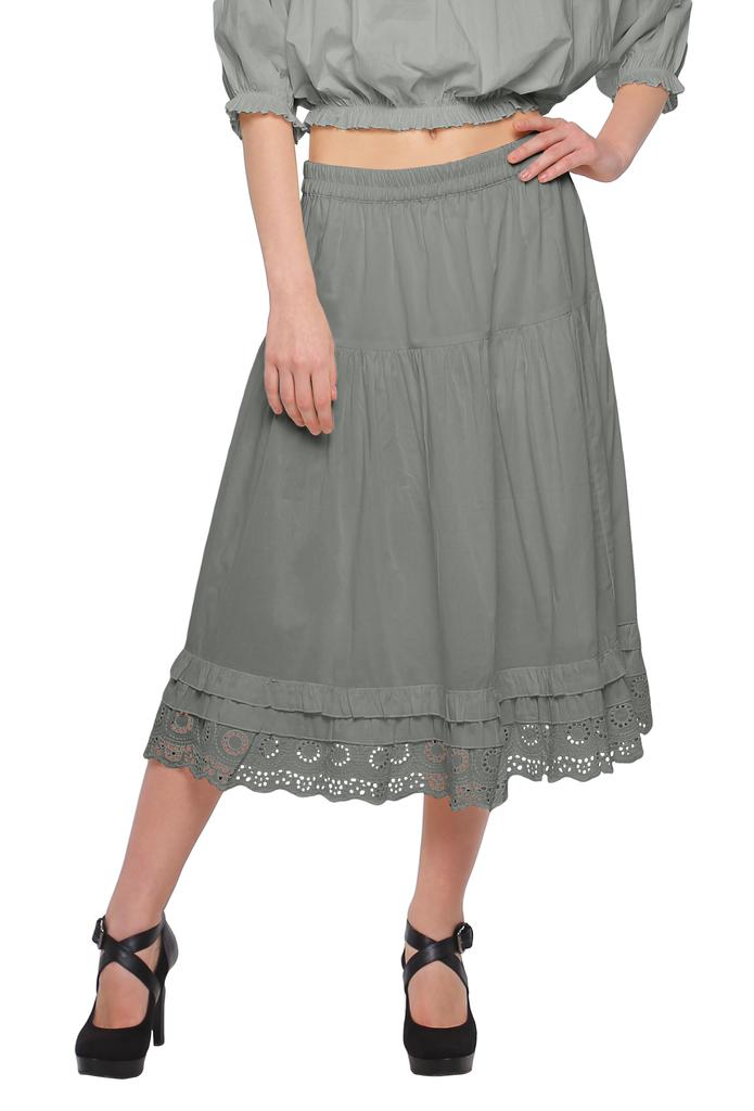 Moomaya Solid Skirts For Women Knee Length Cotton Flared Girls Skirt
