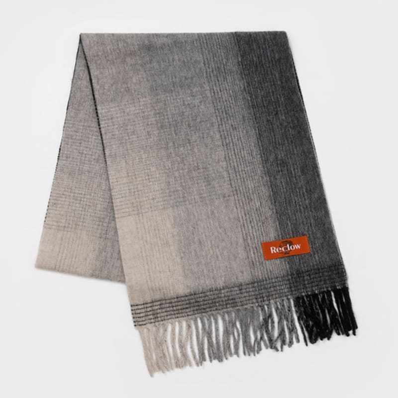 RECLOW EENY CHECK wool 100% MUFFLER BLACK GRAY