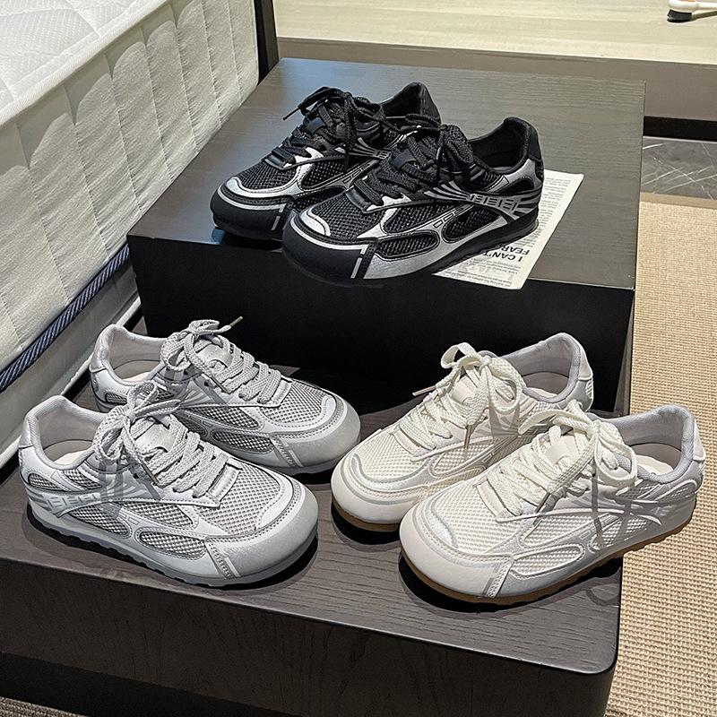 Thick-soled Mesh Forrest Gump Shoes Women's 2025 Autumn New Silver German Training Shoes Round Head Versatile Casual Breathable Sports Shoes