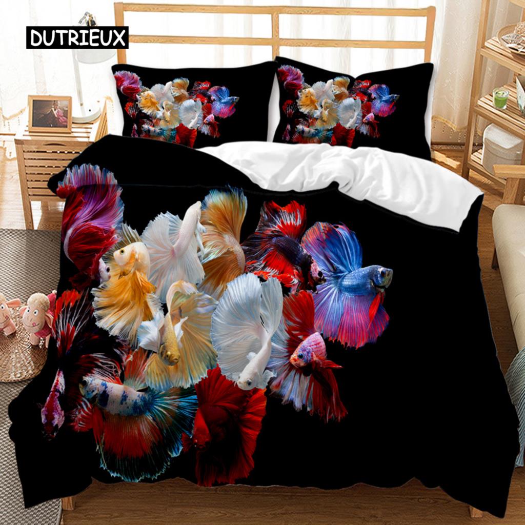 Ocean Fish Duvet Cover Set Ocean Animals Fishes Theme Bedding Set Pillowcase Twin Double Queen King Size Polyester Qulit Cover