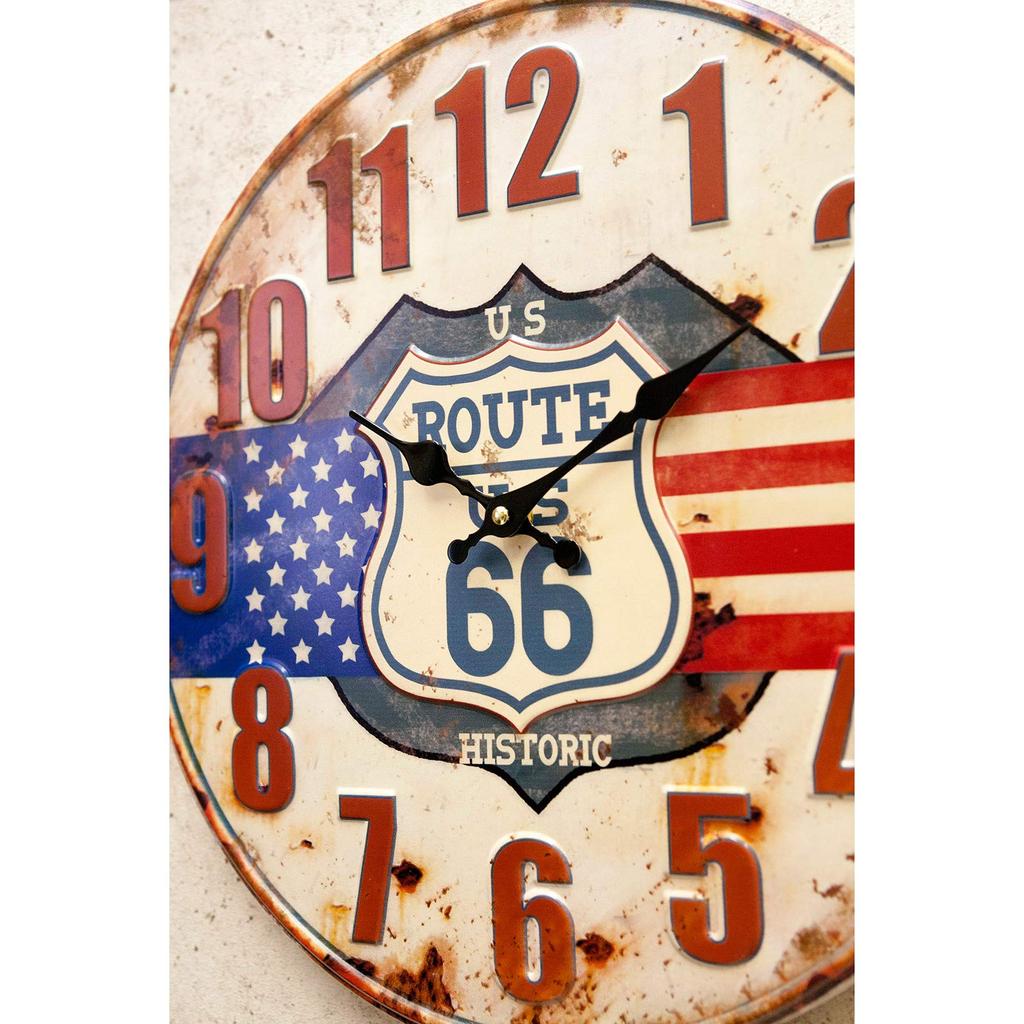Akizuki Trading US Route 66 Wall X Antique Embossed Clock HLCQ5424 (Akizuki) Clock, 40cm D3cm,
