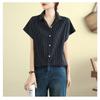 Cotton and Linen Short-sleeved Shirt Summer Striped New Loose Slim Fit Artistic Mid-length Top