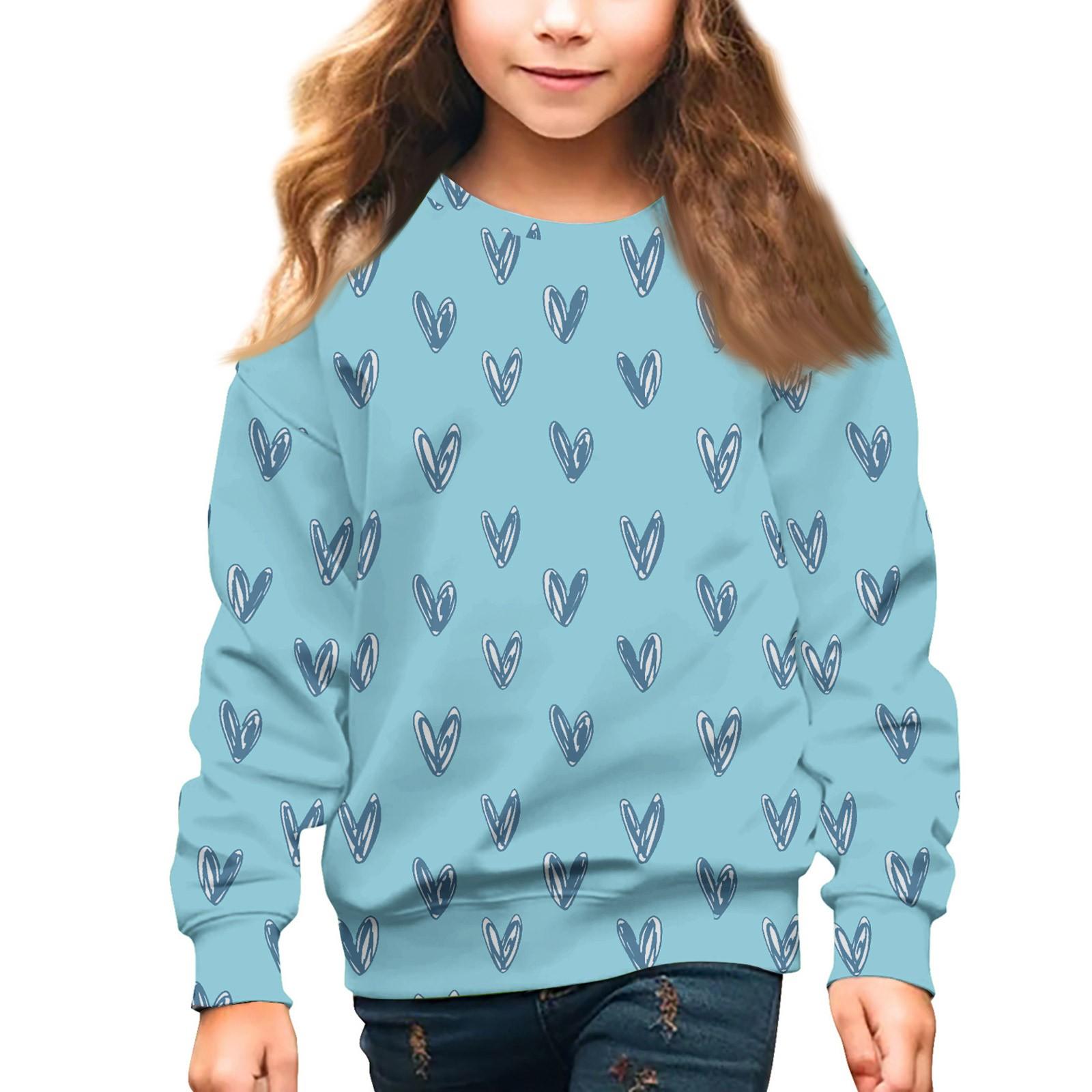 

Девочки Круглый вырез Пуловеры для детей День святого Валентина Печатные топы 150 синий