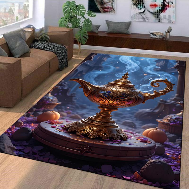 "Magical Gold Lamp Carpet with Mystical Blue Smoke Design" Suitable for use as an anti-slip for living room bedroom sofas