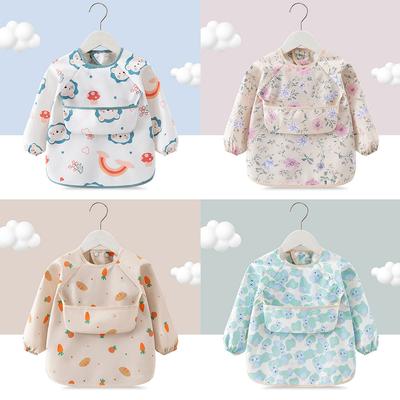 Wodoodporny Długi Rękaw Śliniak Niemowlęcy Smoczek do Karmienia Malucha z Kieszonką na Ryż Miękka Cienka Letnia Koszulka do Karmienia Dzieci
