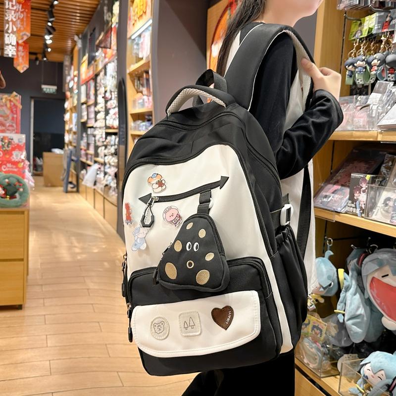 Schoolbag Women's Large Capacity Backpack Student Color Block Backpack with Coin Purse