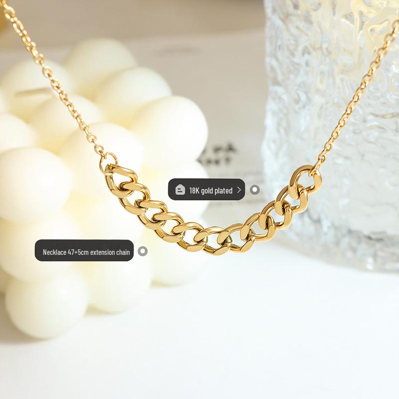 European & American Bold Thick Chain Patchwork Necklace for Women - Hip Hop Trend, 18K Gold-Plated Titanium Steel Jewelry