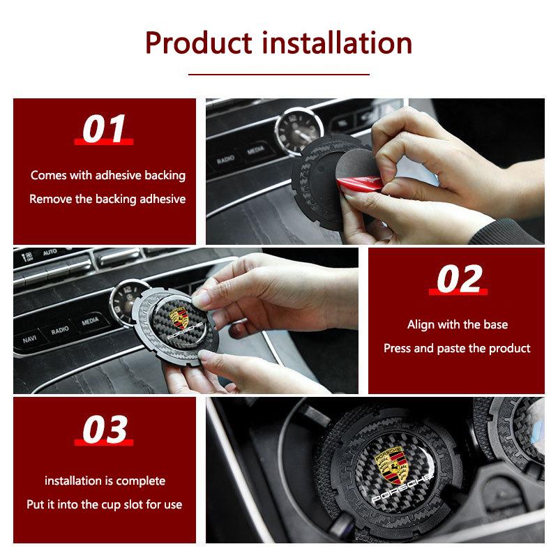 2PCS Car Interior Coasters Water Cup Pad Non-slip Mats Holder For Porsche 911 718 Taycan Panamera Cayenne Macan Cayman Accessory