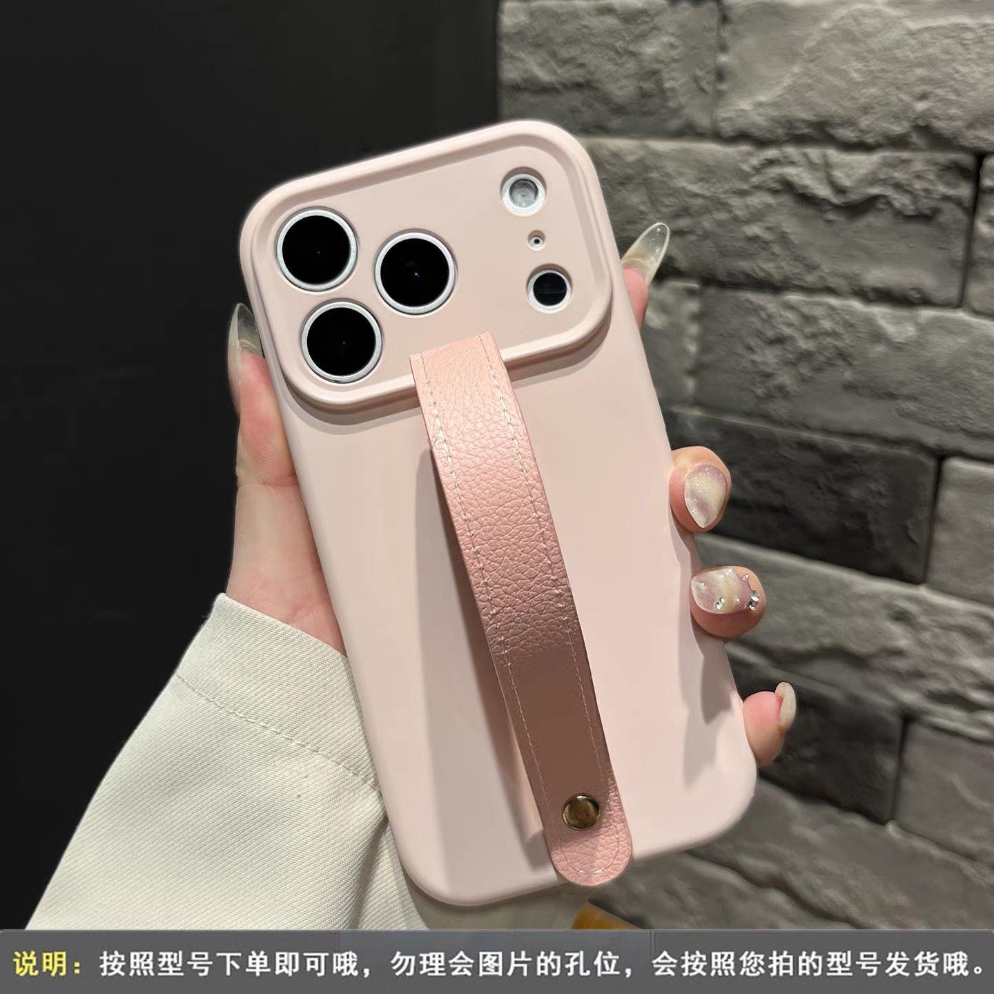 

Pink Wrist Strap IPhone17promax Apple 13/16 Mobile Phone Case 15/11 Simple 14 Soft Case 12 apple 16plus