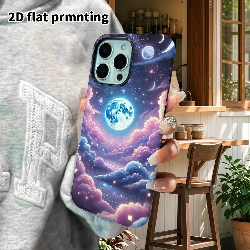 Phone Case: 2D Flat Design Suitable for iPhone 18 17 16 15 14 13 Pro Film Protective Case, Couple Style, Dreamy Galaxy Moonlit Night, Christmas and Ha