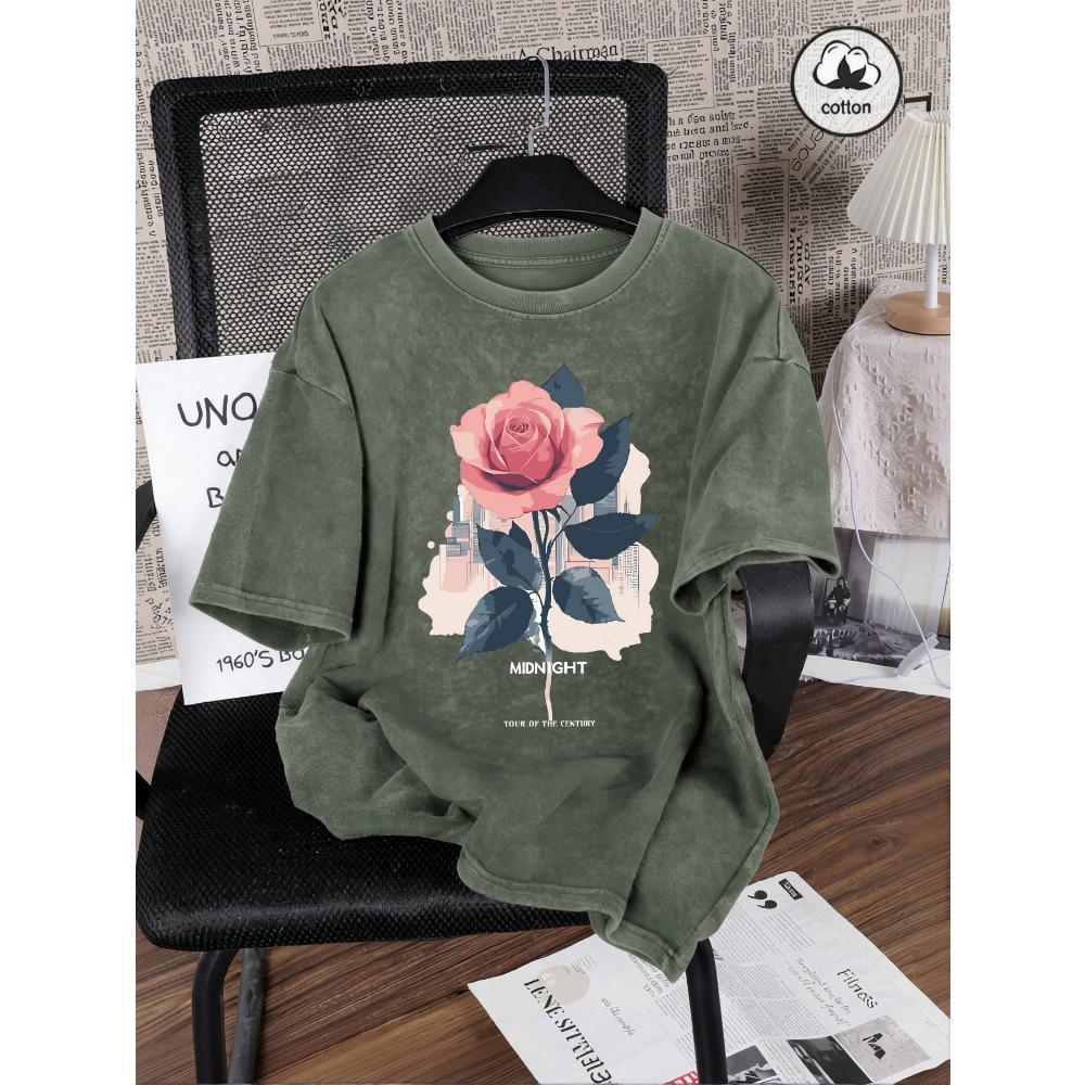 Midnight Rose Tour Of The Century Print Washed T-Shirt Woman Cotton T Shirt Sport Summer Clothes Jogging Loose Short Sleeve