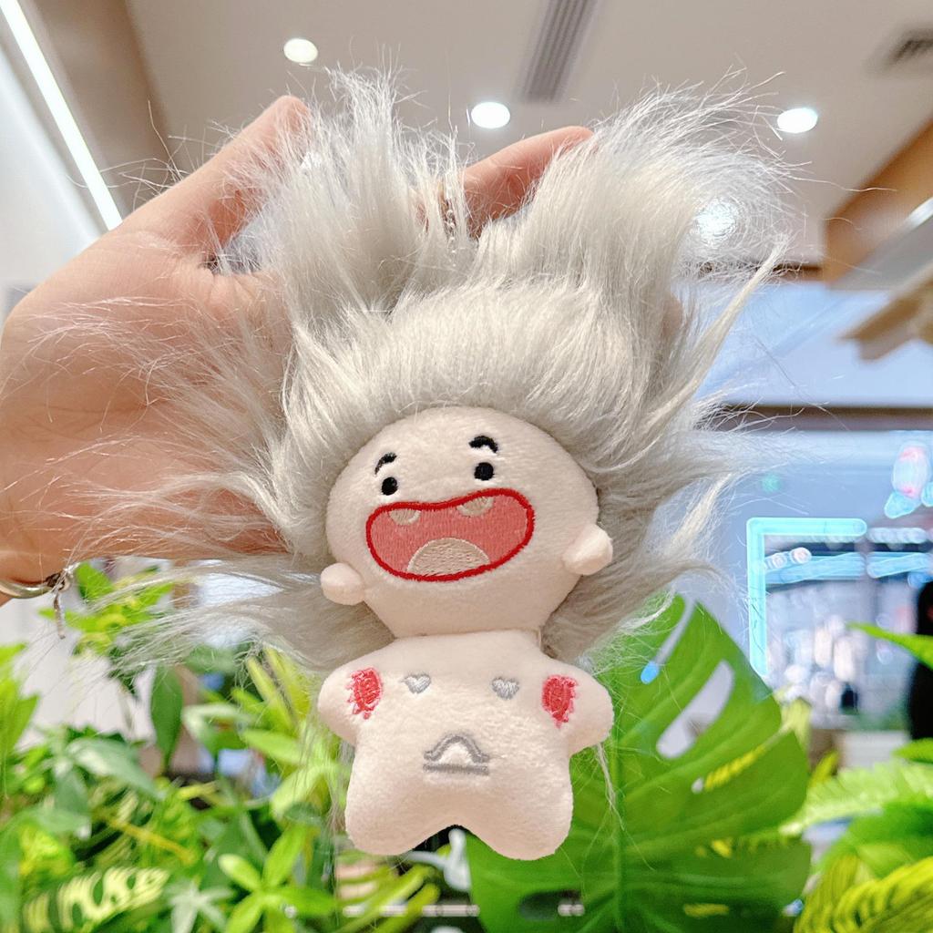 Uroczy breloczek bawełniany lalka z brakującym zębem - Kreatywna pluszowa zabawka i dekoracja plecaka