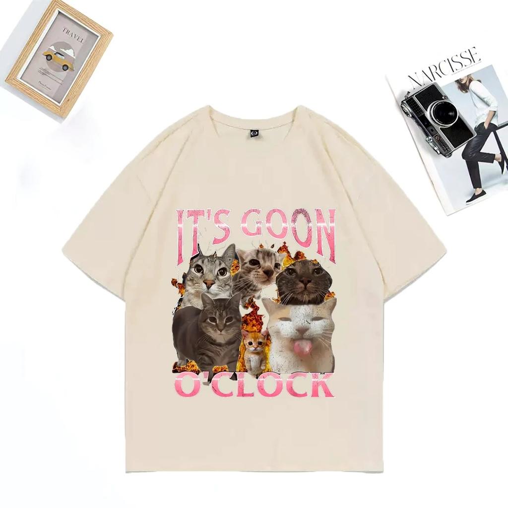 Funny _IT's GOON O'CLOCK cat Graphics T Shirt Men Women Casual Hip Hop streetwear T-shirt Cotton Short Sleeve Oversized clothes