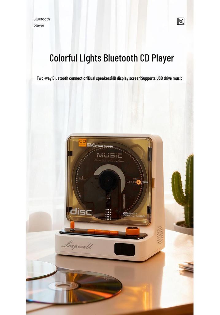 Retro Bluetooth Rechargeable Portable CD Player - Vinyl Disc Music Themed Custom Gift