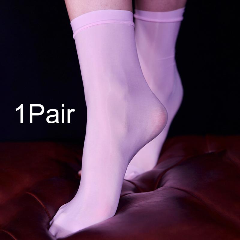 1Pair Solid Color Oil Shiny Nylon Summer Female Silky Sheer Stockings Ankle Socks Women