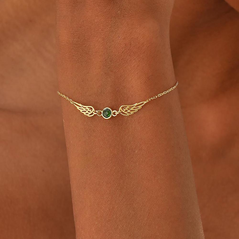 

Sipuris Angel Wings Custom Birthstone Bracelet For Women Men Stainless Steel Personalized Birthstone Jewelry Birthday Gift 17cm