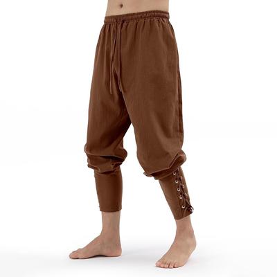 Pantalon vintage pour homme, style médiéval, viking, pirate, personnalisé, pantalon à lacets en coton et lin, tenues d'Halloween, cosplay