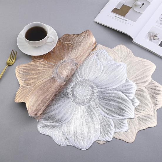 PVC Bordbrikker Lotus Sklisikker Skålunderlag Fortykket Varmebestandige Brikker for Kopper Skåler Vanntett Vaskbar Bordbeskyttere Hotell Hjem Spisedekor