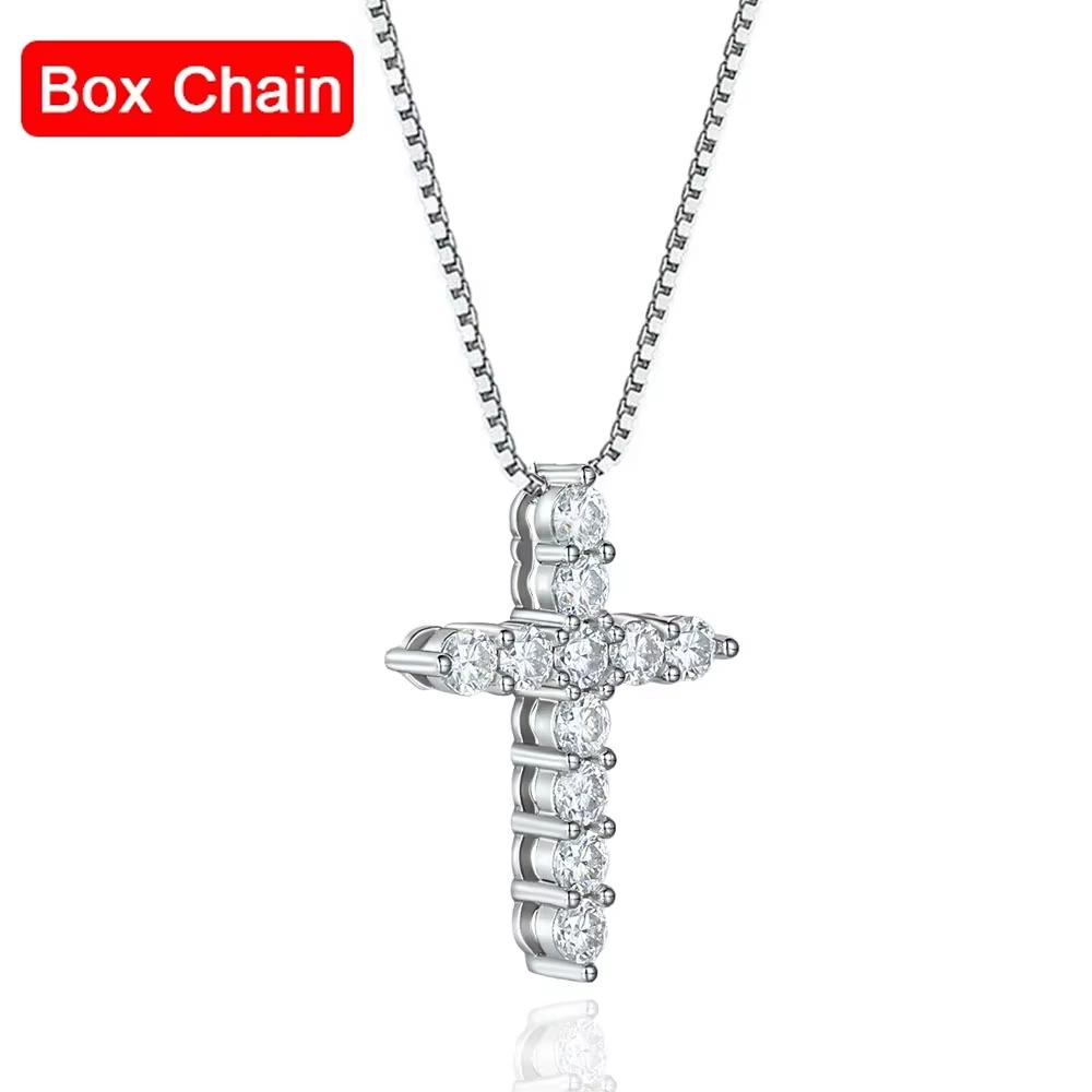 3mm 4mm 5mm Moissanite Cross Necklace GRA Certified S925 Silver Jesus Pendant Neck Chain for Women Engagement Bridal Fine Jewely