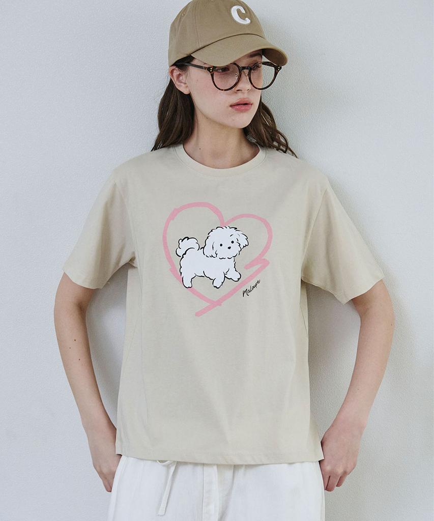 MALOUPE 5220 Puppy Graphic T-Shirt (Beige)