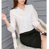 Summer Autumn Women Pink White Chiffon Blouse Fashion Korean Style Bow Tie Collar Ladies Shirt Office Casual Long Sleeve Base Top