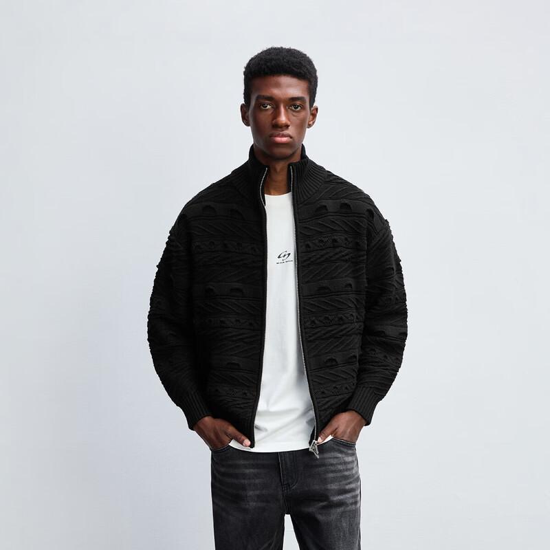 CHINISM Men s Stand Collar Twist Knit Cardigan M